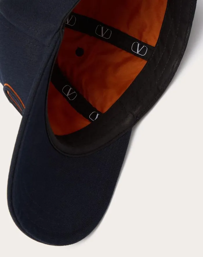 Valentino Hats And Gloves Man Vlogo Signature Cotton Baseball Cap With Vlogo Embroidery For Man In Navyorange Navyorange Valentino Hats And Gloves Man Vlogo Signature Cotton Baseball Cap With Vlogo Embroidery For Man In Navyorange Navyorange