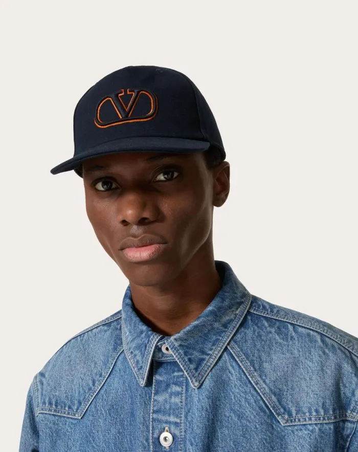 Valentino Hats And Gloves Man Vlogo Signature Cotton Baseball Cap With Vlogo Embroidery For Man In Navyorange Navyorange Valentino Hats And Gloves Man Vlogo Signature Cotton Baseball Cap With Vlogo Embroidery For Man In Navyorange Navyorange
