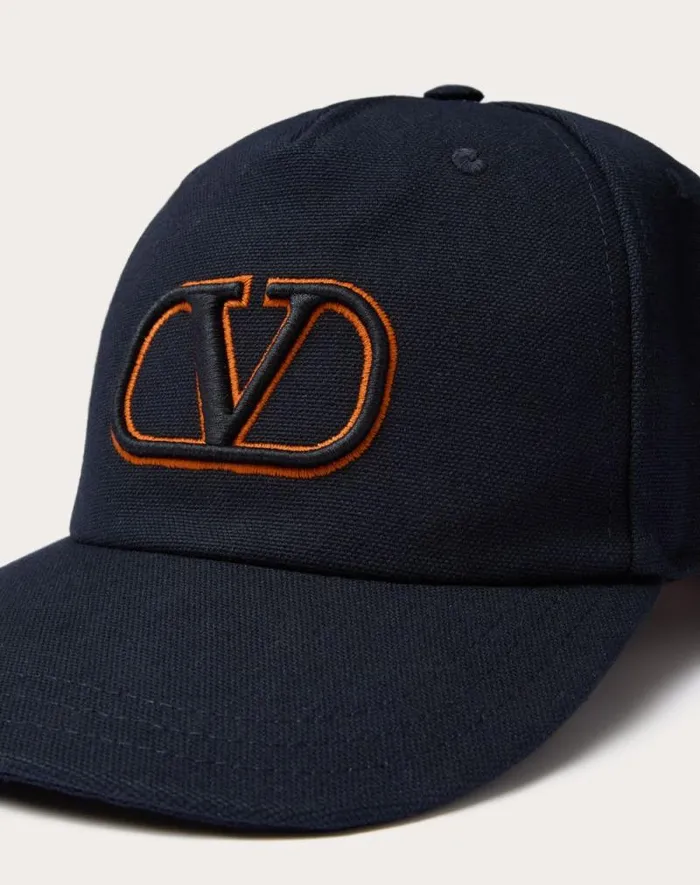 Valentino Hats And Gloves Man Vlogo Signature Cotton Baseball Cap With Vlogo Embroidery For Man In Navyorange Navyorange Valentino Hats And Gloves Man Vlogo Signature Cotton Baseball Cap With Vlogo Embroidery For Man In Navyorange Navyorange