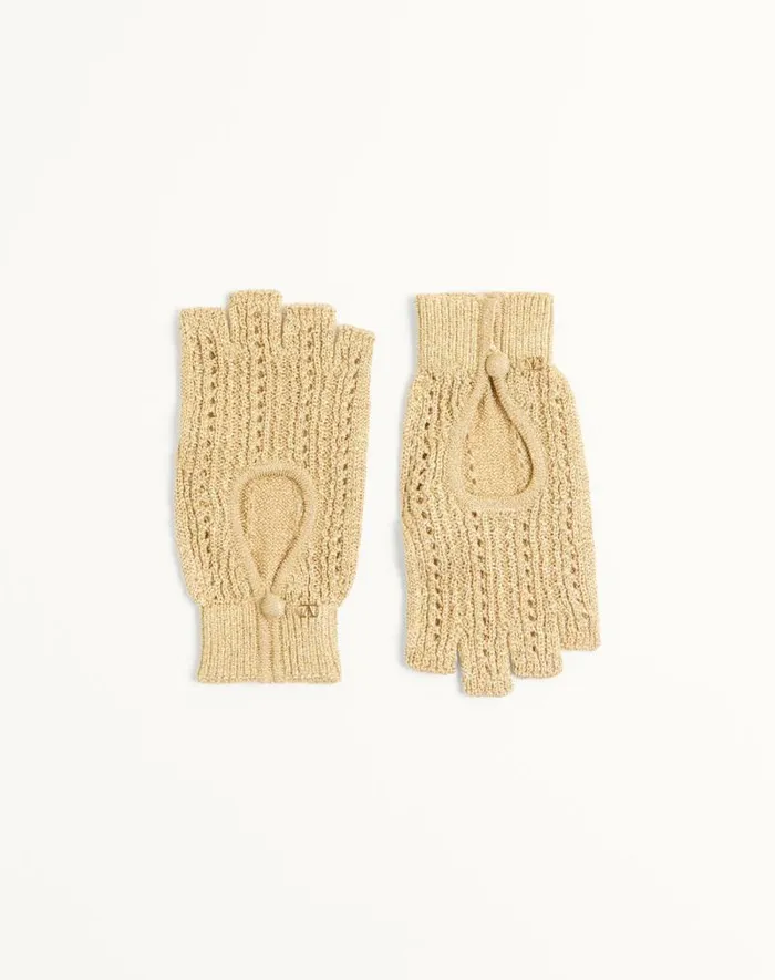 Valentino Hats And Gloves Woman Fingerless Knitted Gloves In Lurex For Woman In Gold Gold Valentino Hats And Gloves Woman Fingerless Knitted Gloves In Lurex For Woman In Gold Gold