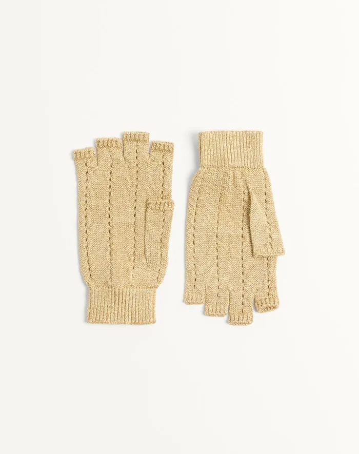 Valentino Hats And Gloves Woman Fingerless Knitted Gloves In Lurex For Woman In Gold Gold Valentino Hats And Gloves Woman Fingerless Knitted Gloves In Lurex For Woman In Gold Gold
