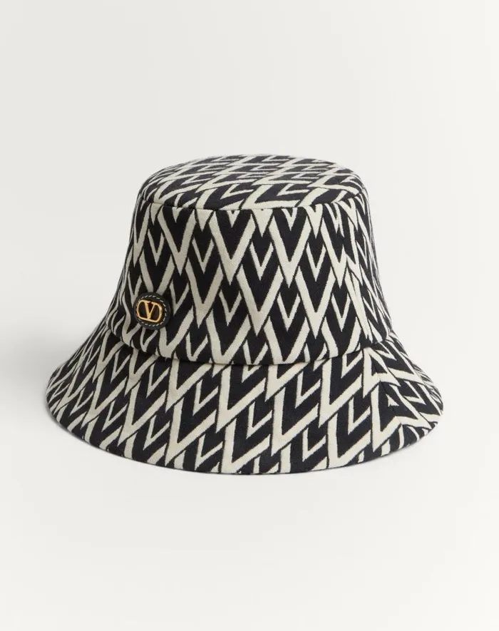 Valentino Hats And Gloves WomanMan Bucket Hat Toute La V In Wool For Woman In Blackcream Blackcream Valentino Hats And Gloves WomanMan Bucket Hat Toute La V In Wool For Woman In Blackcream Blackcream