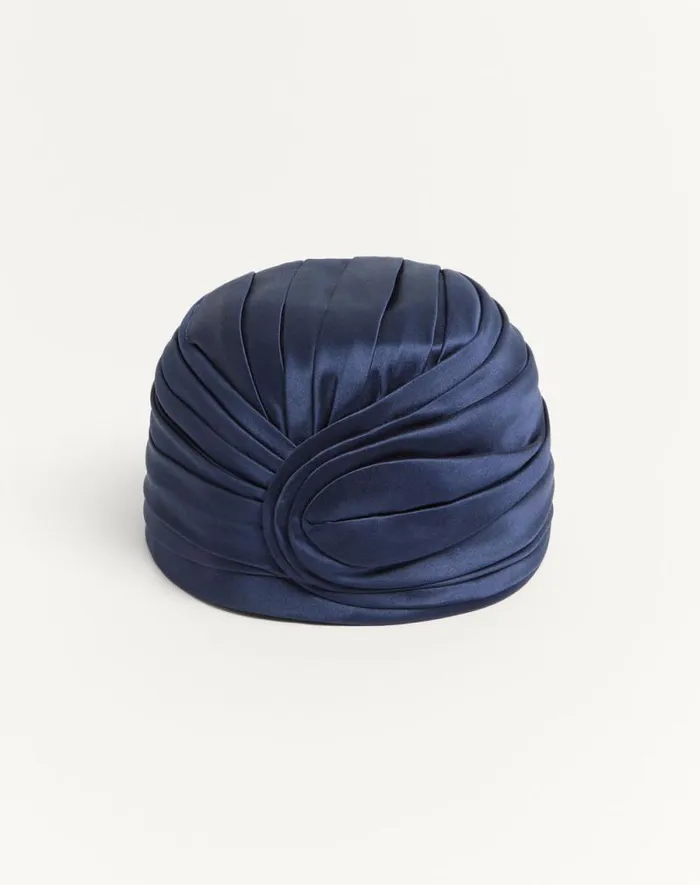 Valentino Hats And Gloves Woman Rigid Silk Turban For Woman In Bluegold Bluegold Valentino Hats And Gloves Woman Rigid Silk Turban For Woman In Bluegold Bluegold
