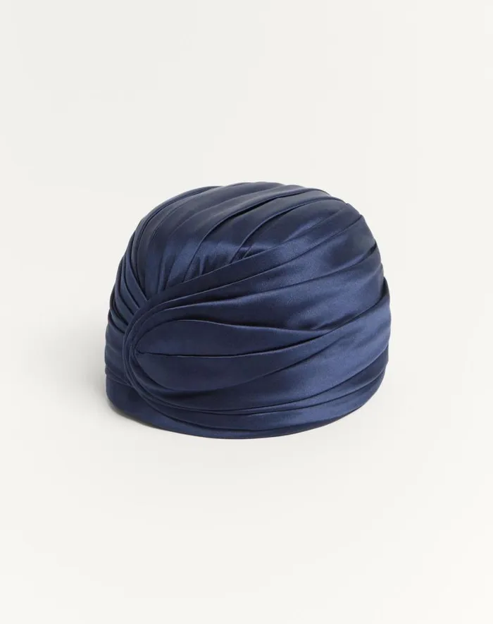 Valentino Hats And Gloves Woman Rigid Silk Turban For Woman In Bluegold Bluegold Valentino Hats And Gloves Woman Rigid Silk Turban For Woman In Bluegold Bluegold