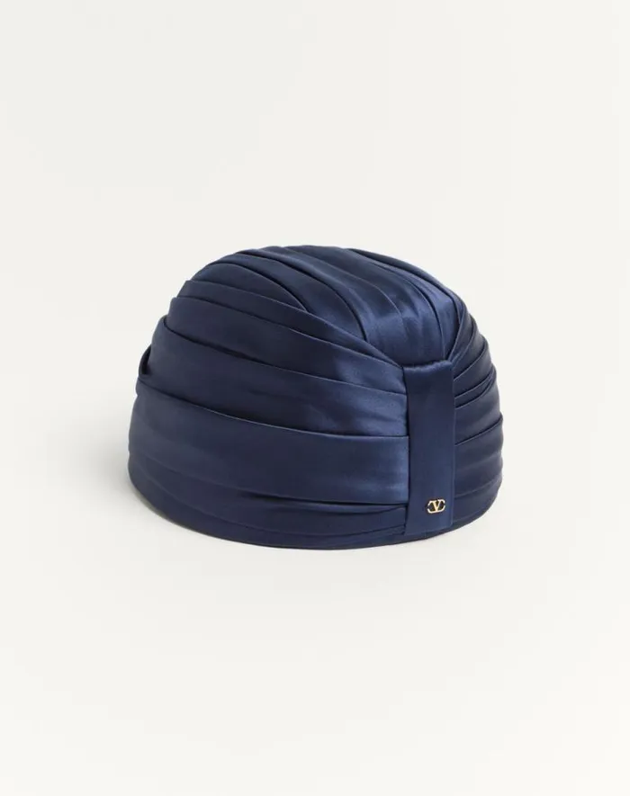 Valentino Hats And Gloves Woman Rigid Silk Turban For Woman In Bluegold Bluegold Valentino Hats And Gloves Woman Rigid Silk Turban For Woman In Bluegold Bluegold