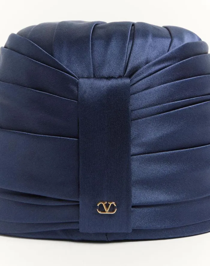 Valentino Hats And Gloves Woman Rigid Silk Turban For Woman In Bluegold Bluegold Valentino Hats And Gloves Woman Rigid Silk Turban For Woman In Bluegold Bluegold