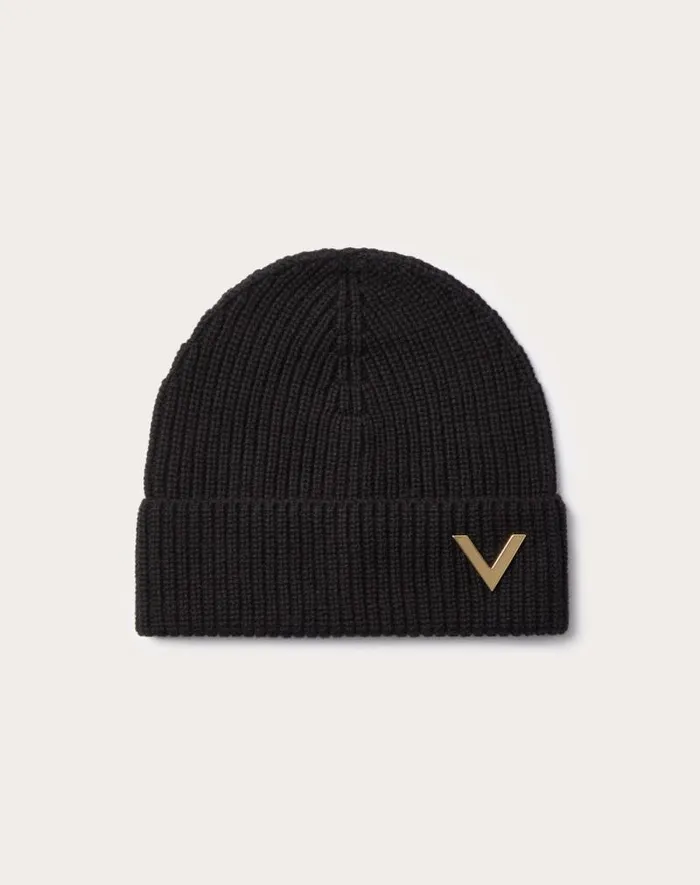 Valentino Hats And Gloves Woman Valentino Cashmere Beanie For Woman In Black Black