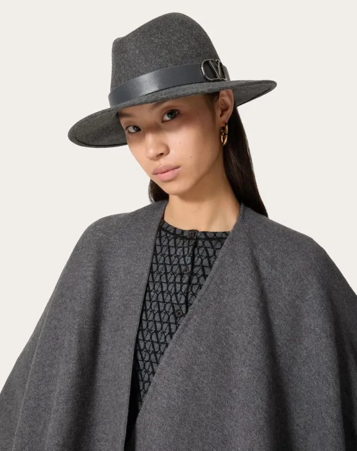 Valentino Hats And Gloves Woman Vlogo Signature Rabbit Fur And Leather Fedora Hat For Woman In Dark Grey Dark Grey Valentino Hats And Gloves Woman Vlogo Signature Rabbit Fur And Leather Fedora Hat For Woman In Dark Grey Dark Grey