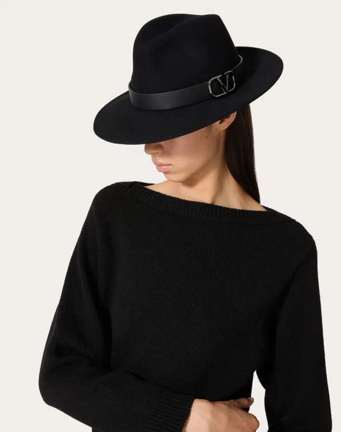 Valentino Hats And Gloves Woman Vlogo Signature Rabbit Fur And Leather Fedora Hat For Woman In Dark Grey Dark Grey Valentino Hats And Gloves Woman Vlogo Signature Rabbit Fur And Leather Fedora Hat For Woman In Dark Grey Dark Grey
