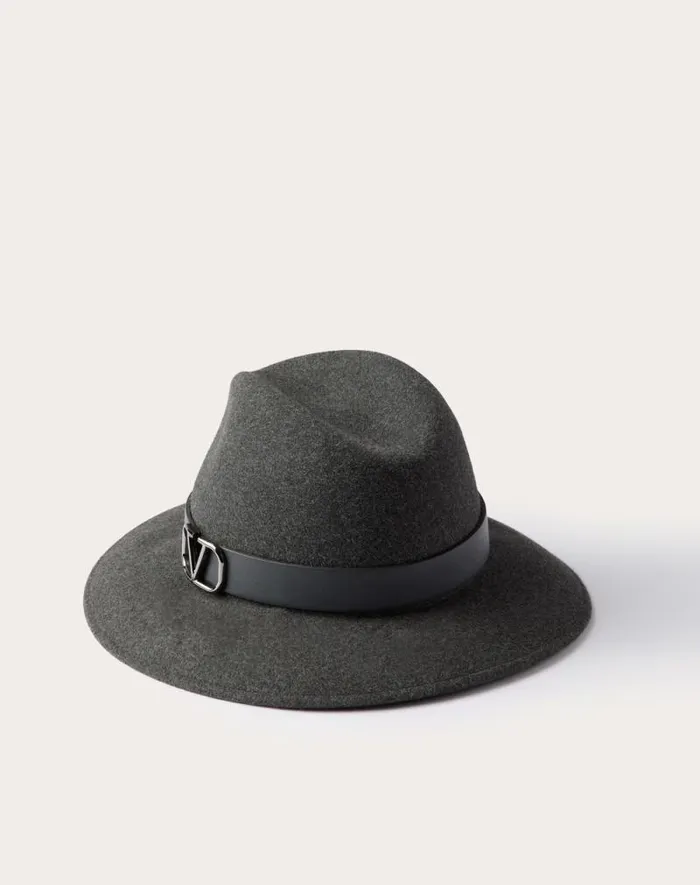 Valentino Hats And Gloves Woman Vlogo Signature Rabbit Fur And Leather Fedora Hat For Woman In Dark Grey Dark Grey Valentino Hats And Gloves Woman Vlogo Signature Rabbit Fur And Leather Fedora Hat For Woman In Dark Grey Dark Grey