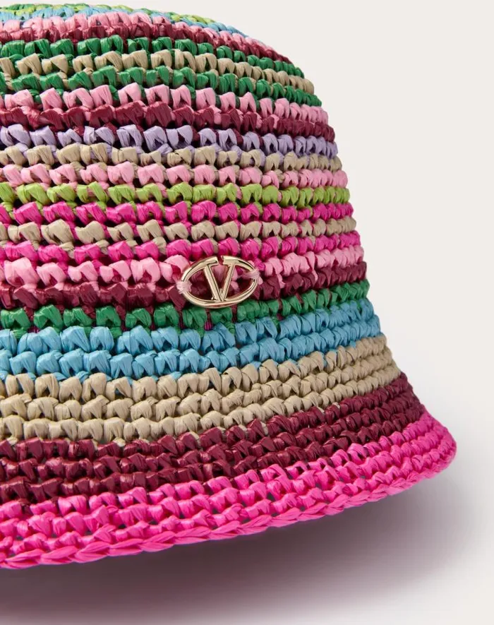 Valentino Hats And Gloves Woman Vlogo The Bold Edition Bucket Hat In Raffia For Woman In Multicolored Multicolored