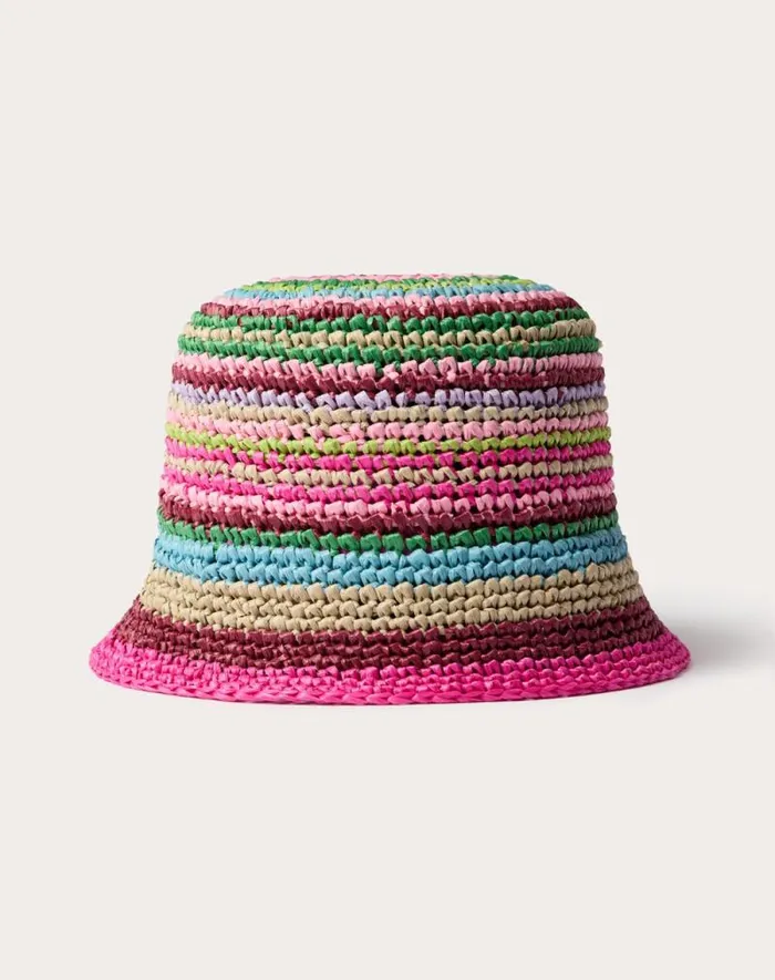 Valentino Hats And Gloves Woman Vlogo The Bold Edition Bucket Hat In Raffia For Woman In Multicolored Multicolored
