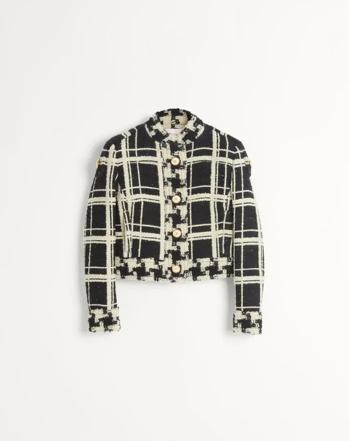 Valentino Jackets And Blazers Woman Caban In Macro Check Tweed For Woman In Blackivory Blackivory Valentino Jackets And Blazers Woman Caban In Macro Check Tweed For Woman In Blackivory Blackivory