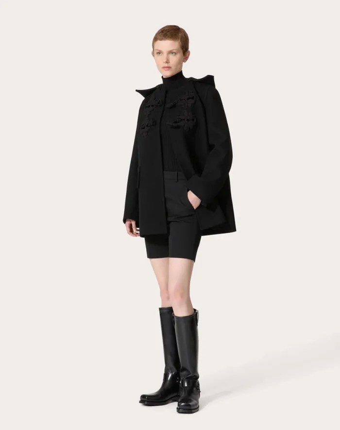Valentino Jackets And Blazers Woman Pea Coat In Embroidered Compact Coat For Woman In Black Black