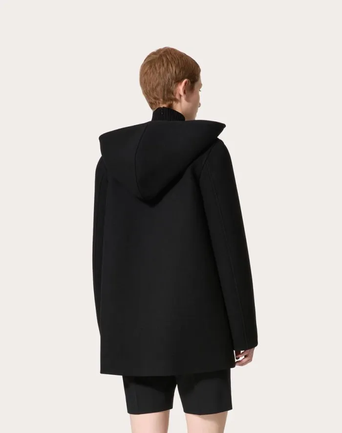 Valentino Jackets And Blazers Woman Pea Coat In Embroidered Compact Coat For Woman In Black Black