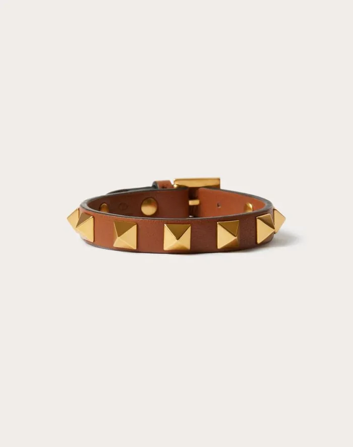 Valentino Jewelry Man Rockstud Bracelet In Leather And Metal For Man In Black Black