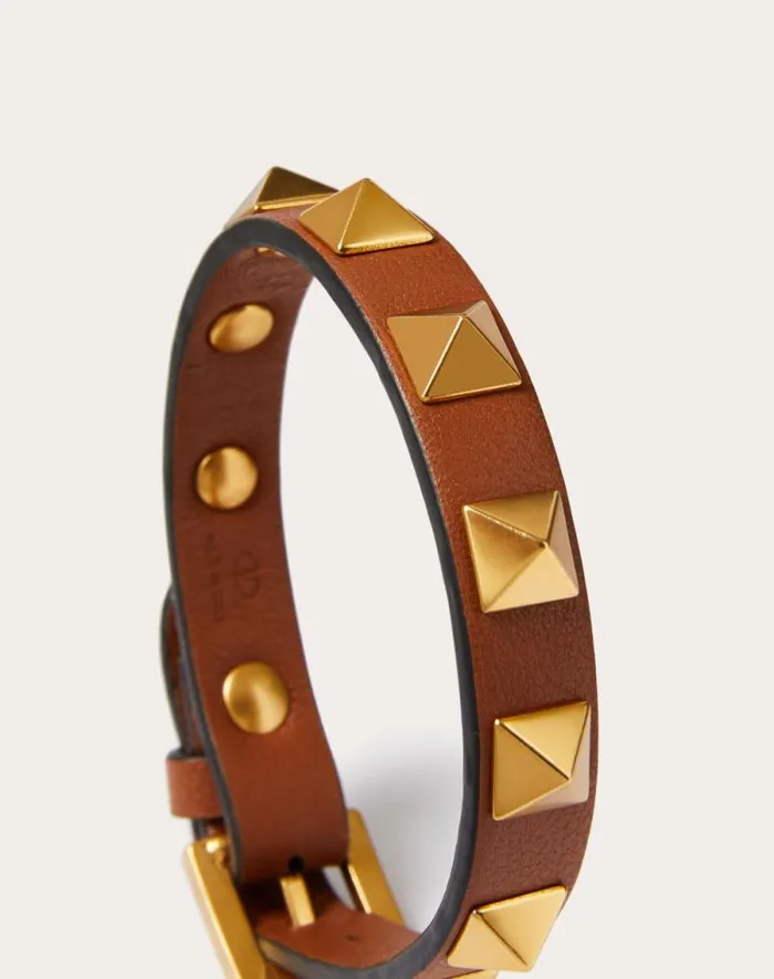 Valentino Jewelry Man Rockstud Bracelet In Leather And Metal For Man In Black Black