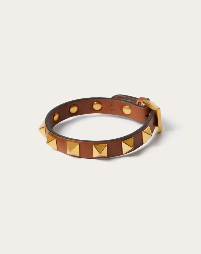 Valentino Jewelry Man Rockstud Bracelet In Leather And Metal For Man In Black Black