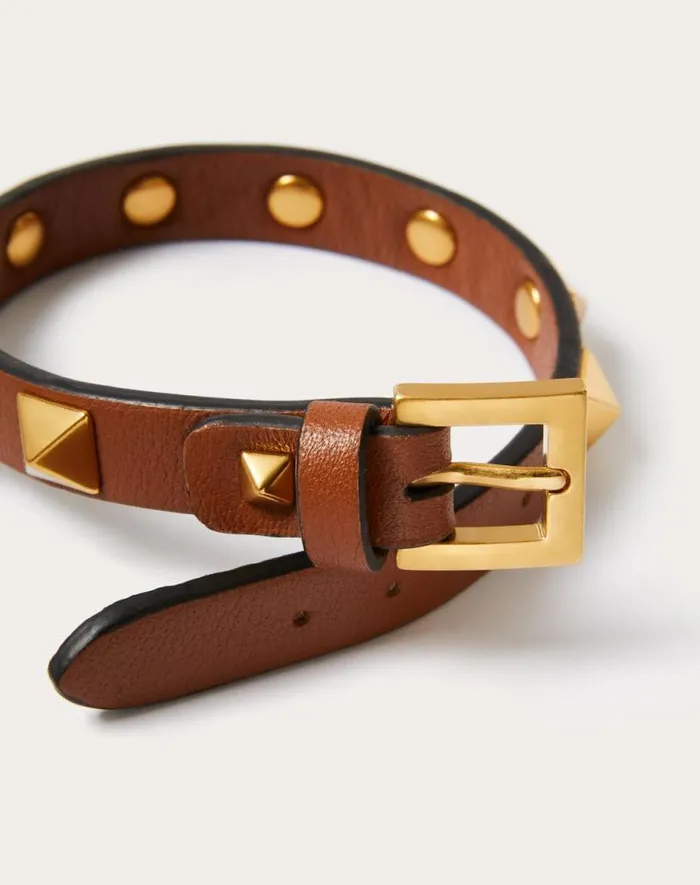 Valentino Jewelry Man Rockstud Bracelet In Leather And Metal For Man In Black Black