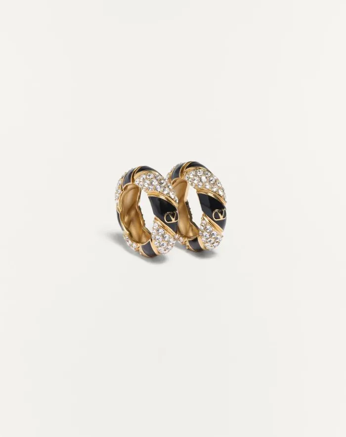 Valentino Jewelry Man Valentino Garavani Pas Plus Earrings In Metal Enamel Pearl And Swarovski Crystals For Man In Goldblackcrystal Goldblackcrystal Valentino Jewelry Man Valentino Garavani Pas Plus Earrings In Metal Enamel Pearl And Swarovski Crystals For Man In Goldblackcrystal Goldblackcrystal