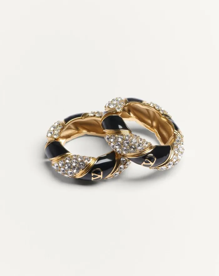 Valentino Jewelry Man Valentino Garavani Pas Plus Earrings In Metal Enamel Pearl And Swarovski Crystals For Man In Goldblackcrystal Goldblackcrystal Valentino Jewelry Man Valentino Garavani Pas Plus Earrings In Metal Enamel Pearl And Swarovski Crystals For Man In Goldblackcrystal Goldblackcrystal