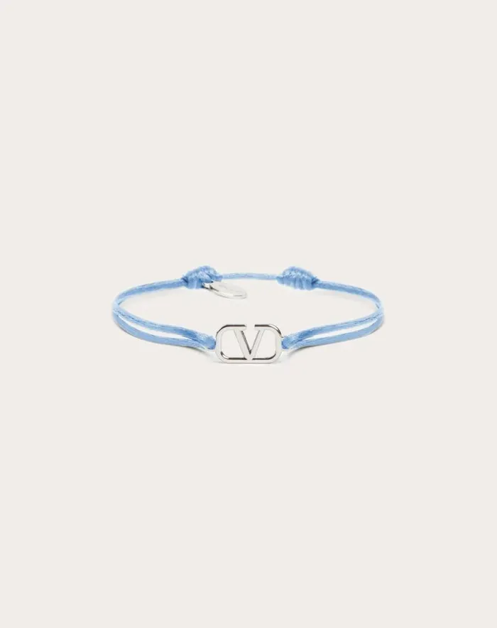 Valentino Jewelry Man Vlogo Signature Cotton Bracelet For Man In Azure Azure Valentino Jewelry Man Vlogo Signature Cotton Bracelet For Man In Azure Azure