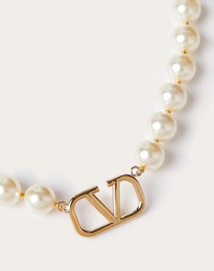 Valentino Jewelry Man Vlogo Signature Metal Choker With Swarovski Pearls For Man In Gold Gold