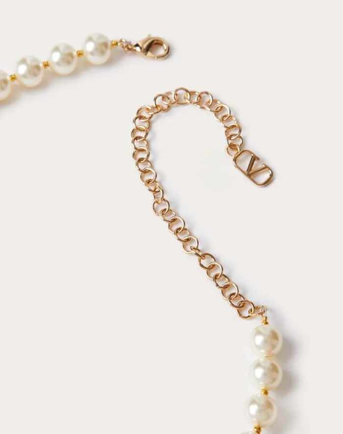 Valentino Jewelry Man Vlogo Signature Metal Choker With Swarovski Pearls For Man In Gold Gold