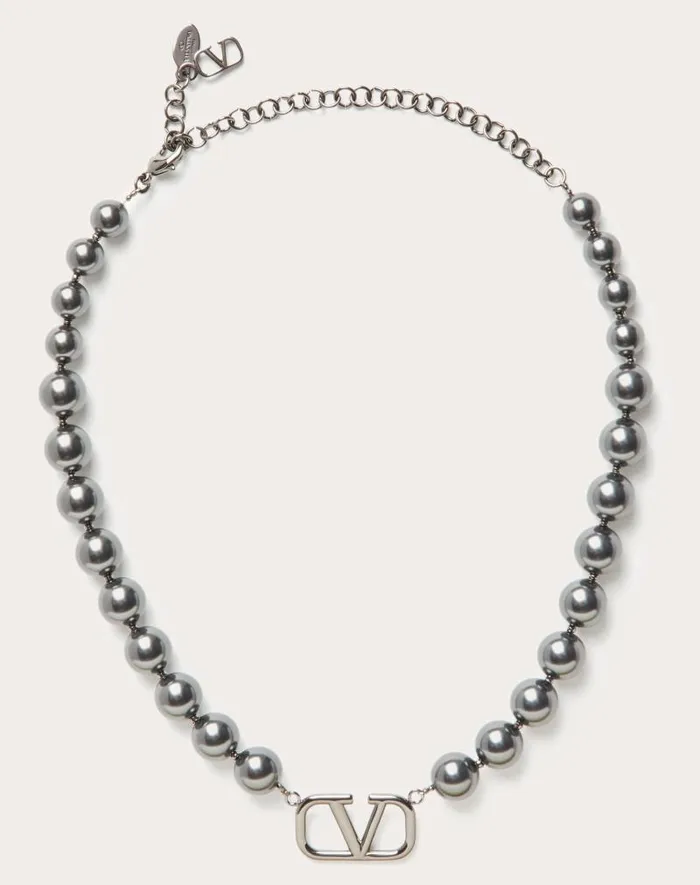 Valentino Jewelry Man Vlogo Signature Metal Choker With Swarovski Pearls For Man In Gold Gold
