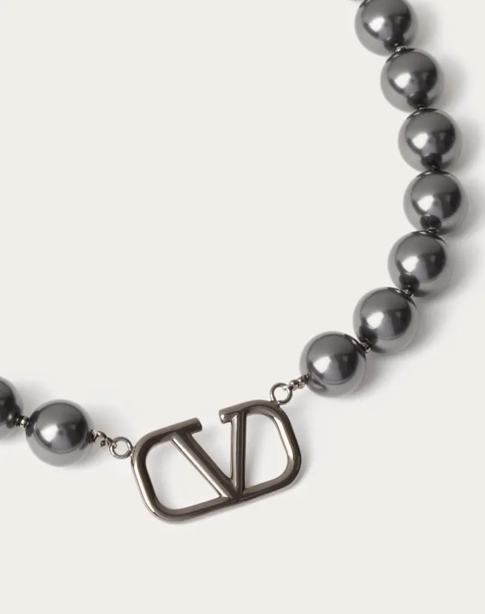 Valentino Jewelry Man Vlogo Signature Metal Choker With Swarovski Pearls For Man In Gold Gold