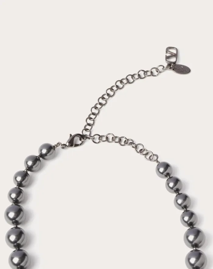Valentino Jewelry Man Vlogo Signature Metal Choker With Swarovski Pearls For Man In Gold Gold