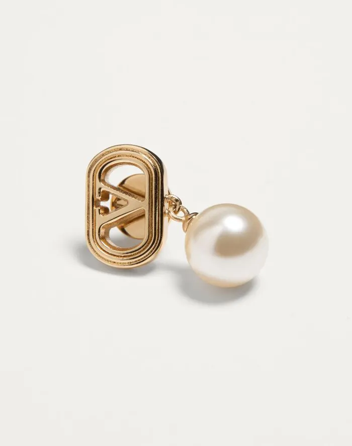Valentino Jewelry Woman Ovalette Metal Earrings With Swarovski Pearls For Woman In Goldcream Goldcream Valentino Jewelry Woman Ovalette Metal Earrings With Swarovski Pearls For Woman In Goldcream Goldcream