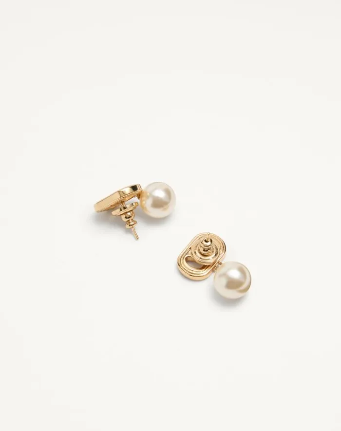 Valentino Jewelry Woman Ovalette Metal Earrings With Swarovski Pearls For Woman In Goldcream Goldcream Valentino Jewelry Woman Ovalette Metal Earrings With Swarovski Pearls For Woman In Goldcream Goldcream