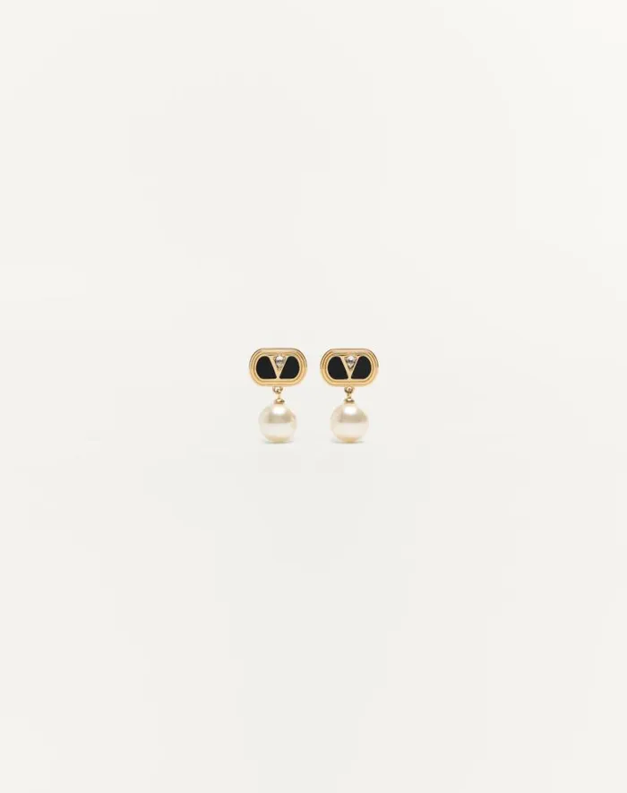 Valentino Jewelry Woman Ovalette Metal Enamel Crystal And Swarovski Pearl Earrings For Woman In Goldblackcrystalcream Goldblackcrystalcream Valentino Jewelry Woman Ovalette Metal Enamel Crystal And Swarovski Pearl Earrings For Woman In Goldblackcrystalcream Goldblackcrystalcream