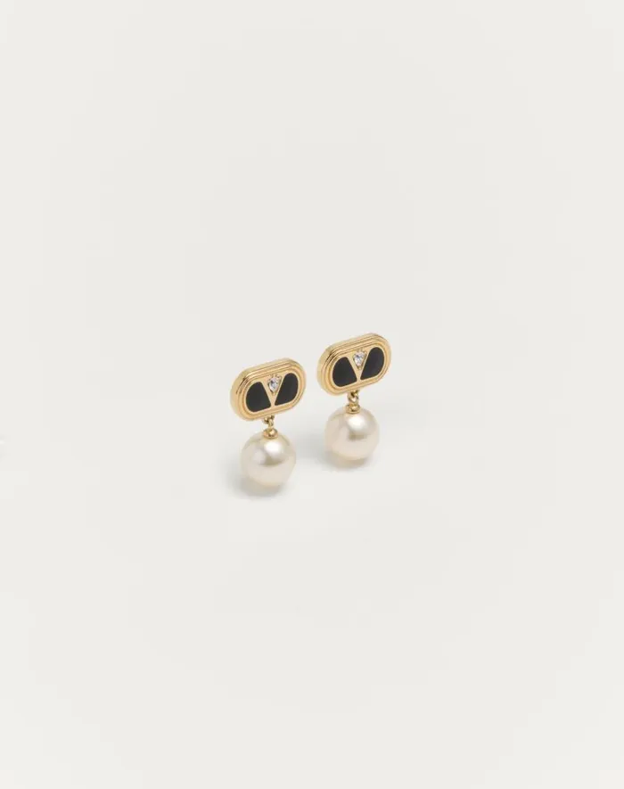 Valentino Jewelry Woman Ovalette Metal Enamel Crystal And Swarovski Pearl Earrings For Woman In Goldblackcrystalcream Goldblackcrystalcream Valentino Jewelry Woman Ovalette Metal Enamel Crystal And Swarovski Pearl Earrings For Woman In Goldblackcrystalcream Goldblackcrystalcream