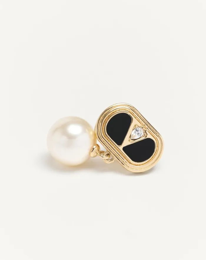 Valentino Jewelry Woman Ovalette Metal Enamel Crystal And Swarovski Pearl Earrings For Woman In Goldblackcrystalcream Goldblackcrystalcream Valentino Jewelry Woman Ovalette Metal Enamel Crystal And Swarovski Pearl Earrings For Woman In Goldblackcrystalcream Goldblackcrystalcream