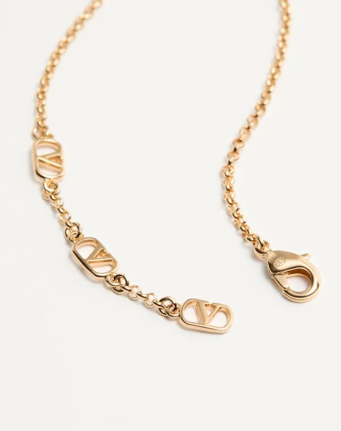 Valentino Jewelry Woman Ovalette Metal Necklace With Enamel Crystal And Swarovski Pearl For Woman In Goldblackcrystalcream Goldblackcrystalcream