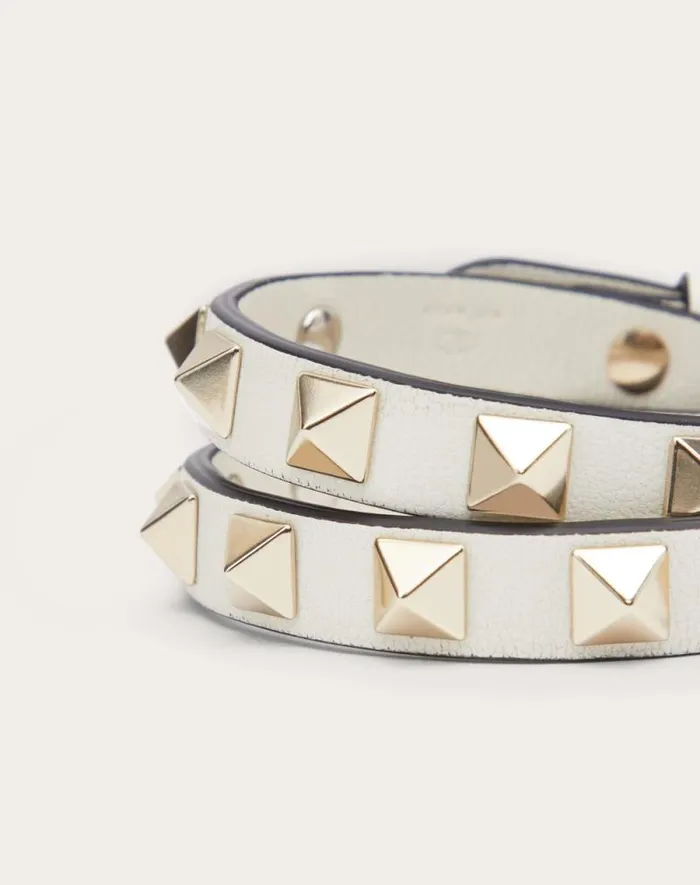 Valentino Jewelry Woman Rockstud Calfskin Doublestrap Bracelet For Woman In Light Ivory Light Ivory Valentino Jewelry Woman Rockstud Calfskin Doublestrap Bracelet For Woman In Light Ivory Light Ivory