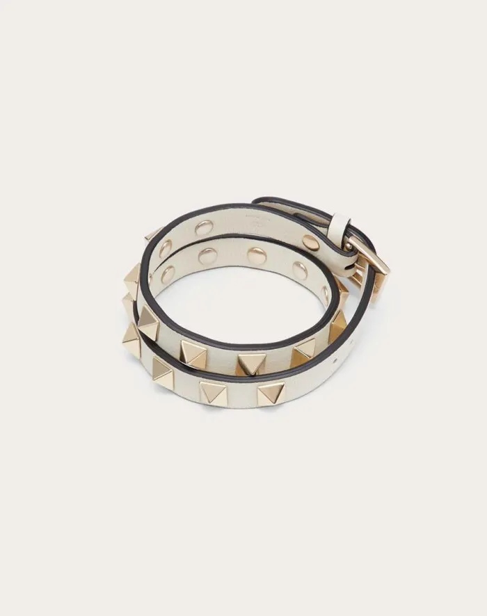 Valentino Jewelry Woman Rockstud Calfskin Doublestrap Bracelet For Woman In Light Ivory Light Ivory Valentino Jewelry Woman Rockstud Calfskin Doublestrap Bracelet For Woman In Light Ivory Light Ivory