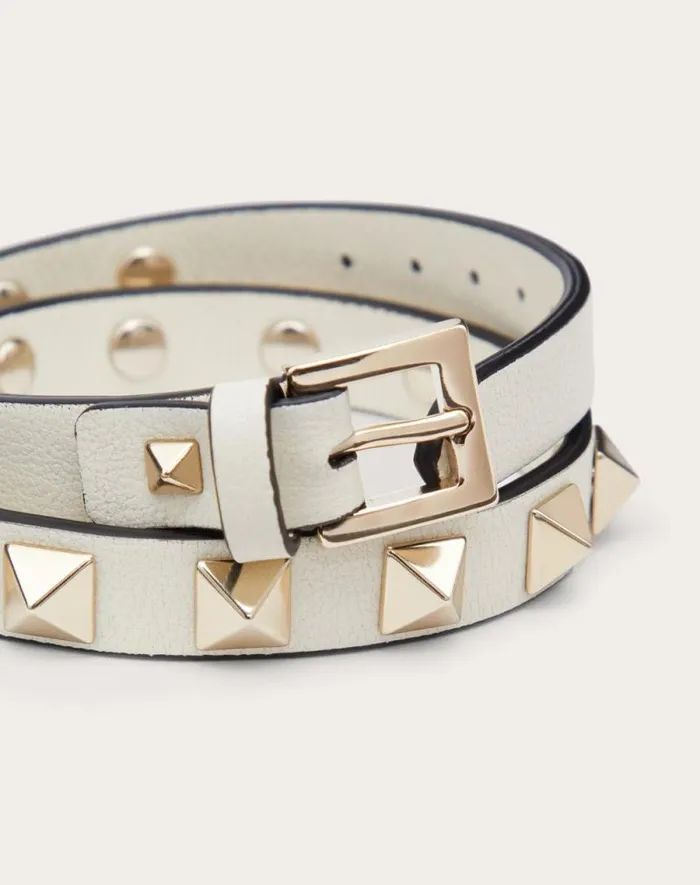 Valentino Jewelry Woman Rockstud Calfskin Doublestrap Bracelet For Woman In Light Ivory Light Ivory Valentino Jewelry Woman Rockstud Calfskin Doublestrap Bracelet For Woman In Light Ivory Light Ivory