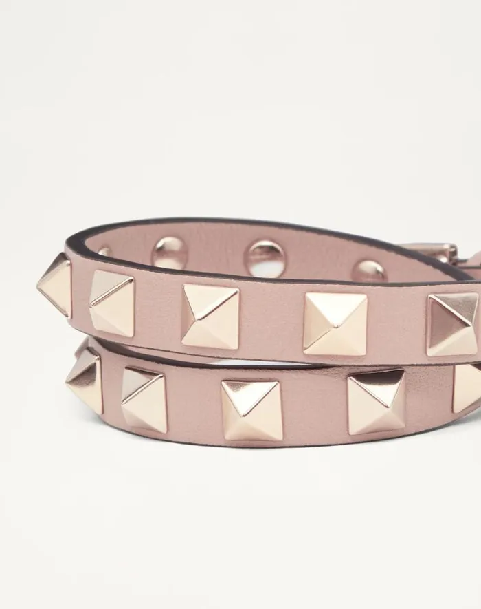 Valentino Jewelry Woman Rockstud Calfskin Doublestrap Bracelet For Woman In Light Ivory Light Ivory Valentino Jewelry Woman Rockstud Calfskin Doublestrap Bracelet For Woman In Light Ivory Light Ivory