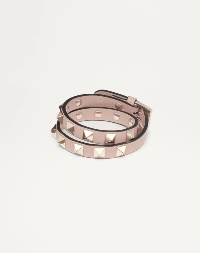 Valentino Jewelry Woman Rockstud Calfskin Doublestrap Bracelet For Woman In Light Ivory Light Ivory Valentino Jewelry Woman Rockstud Calfskin Doublestrap Bracelet For Woman In Light Ivory Light Ivory