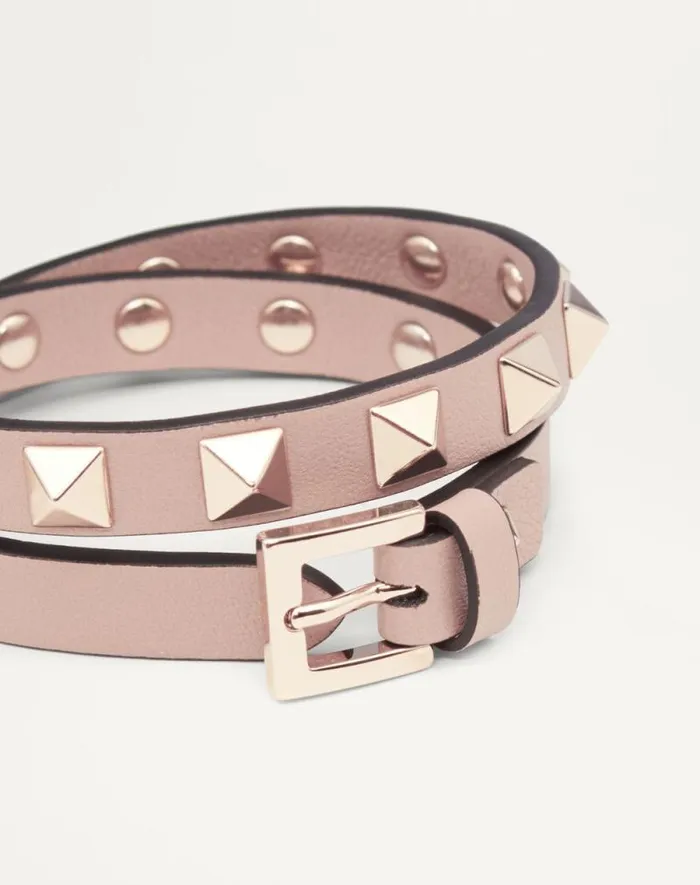 Valentino Jewelry Woman Rockstud Calfskin Doublestrap Bracelet For Woman In Light Ivory Light Ivory Valentino Jewelry Woman Rockstud Calfskin Doublestrap Bracelet For Woman In Light Ivory Light Ivory