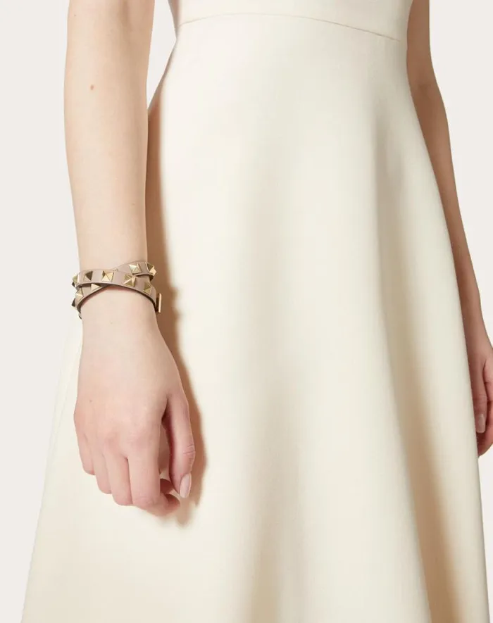 Valentino Jewelry Woman Rockstud Calfskin Doublestrap Bracelet For Woman In Light Ivory Light Ivory Valentino Jewelry Woman Rockstud Calfskin Doublestrap Bracelet For Woman In Light Ivory Light Ivory