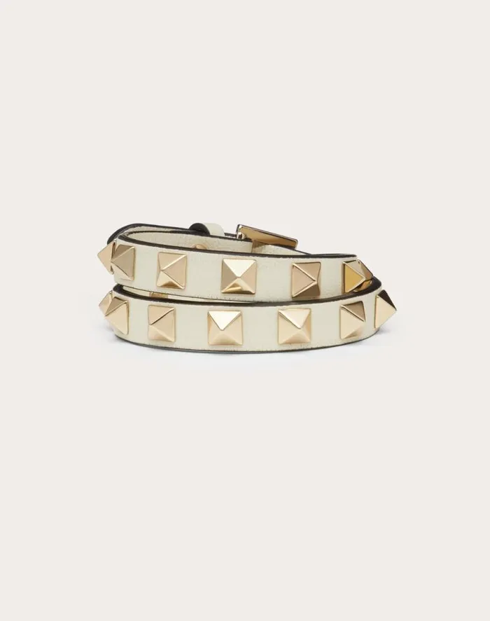 Valentino Jewelry Woman Rockstud Calfskin Doublestrap Bracelet For Woman In Light Ivory Light Ivory Valentino Jewelry Woman Rockstud Calfskin Doublestrap Bracelet For Woman In Light Ivory Light Ivory