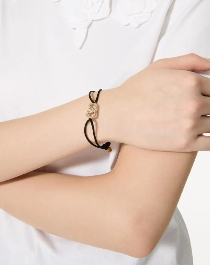 Valentino Jewelry Woman Vlogo Signature Bracelet In Cotton And Swarovski Crystals For Woman In Blackcrystal Blackcrystal Valentino Jewelry Woman Vlogo Signature Bracelet In Cotton And Swarovski Crystals For Woman In Blackcrystal Blackcrystal