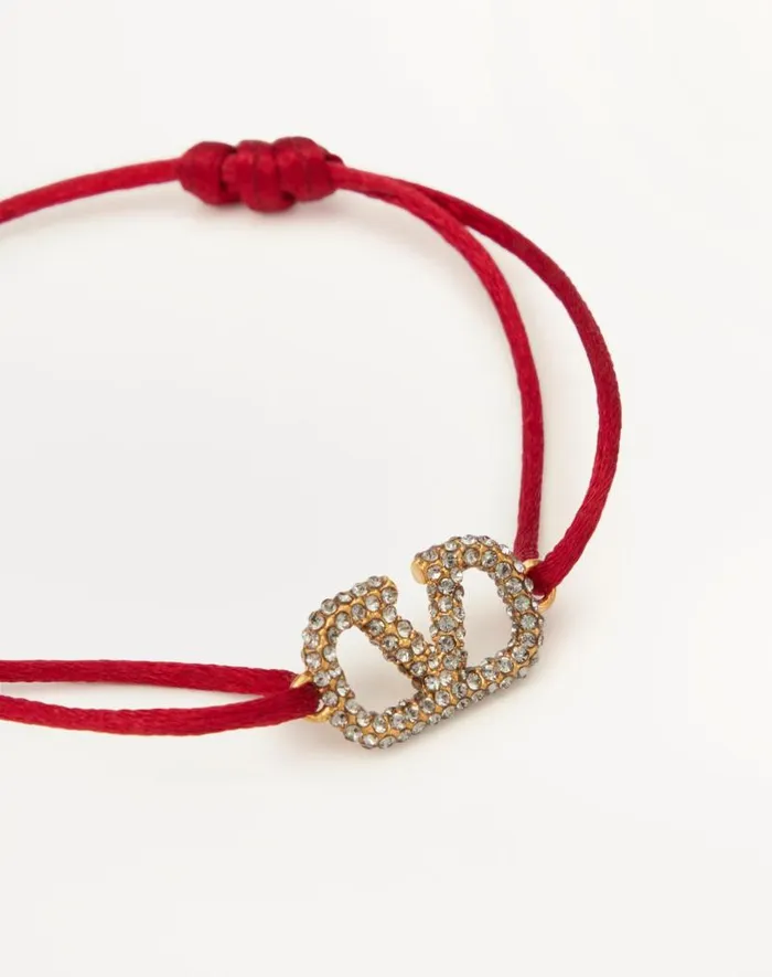 Valentino Jewelry Woman Vlogo Signature Bracelet In Cotton And Swarovski Crystals For Woman In Blackcrystal Blackcrystal Valentino Jewelry Woman Vlogo Signature Bracelet In Cotton And Swarovski Crystals For Woman In Blackcrystal Blackcrystal