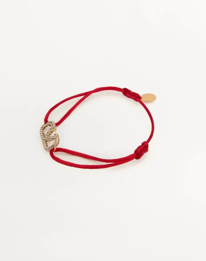 Valentino Jewelry Woman Vlogo Signature Bracelet In Cotton And Swarovski Crystals For Woman In Blackcrystal Blackcrystal Valentino Jewelry Woman Vlogo Signature Bracelet In Cotton And Swarovski Crystals For Woman In Blackcrystal Blackcrystal