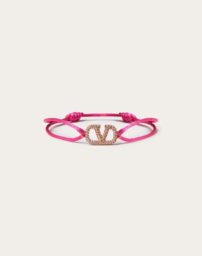 Valentino Jewelry Woman Vlogo Signature Bracelet In Cotton And Swarovski Crystals For Woman In Blackcrystal Blackcrystal Valentino Jewelry Woman Vlogo Signature Bracelet In Cotton And Swarovski Crystals For Woman In Blackcrystal Blackcrystal