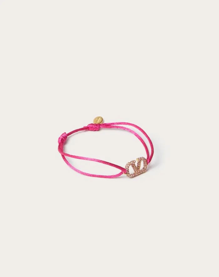 Valentino Jewelry Woman Vlogo Signature Bracelet In Cotton And Swarovski Crystals For Woman In Blackcrystal Blackcrystal Valentino Jewelry Woman Vlogo Signature Bracelet In Cotton And Swarovski Crystals For Woman In Blackcrystal Blackcrystal